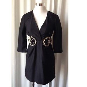 KARTA BLACK EMBELLISHED 3/4 SLEEVE MINI DRESS